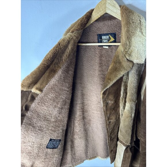 Robert Lewis 70s Shearling Suede Coat Men’s Large 44 Hippie Boho Western Jacket - Picture 12 of 13